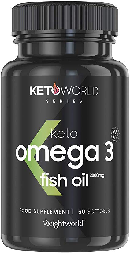 KetoWorld Pure Omega 3 Fish Oil Capsules - High Strength 3000mg Servings with 990mg of EPA   660mg DHA, Tablets Supplement for Brain, Liver, Heart & Cholesterol Health in Men & Women - 60 Capsules