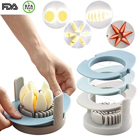 Egg Slicer, AINAAN Multifunctional 3-in-1 Boiled Egg with Stainless Steel Cutting Wire, Egg Chopper/Divider/Dicer/Cutter, Piercing/Garnishing/Slicing Kitchen Cooking Tool(Blue)