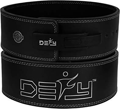 DEFY Lever Belt 100% Cowhide Genuine Leather 10MM Gym Training Power Lifting Men & Women Weightlifting Belt Black