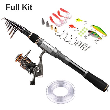 PLUSINNO Spinning Fishing Pole Rod and Reel Combo with Fishing Line,Fishing Kits Package for Starter