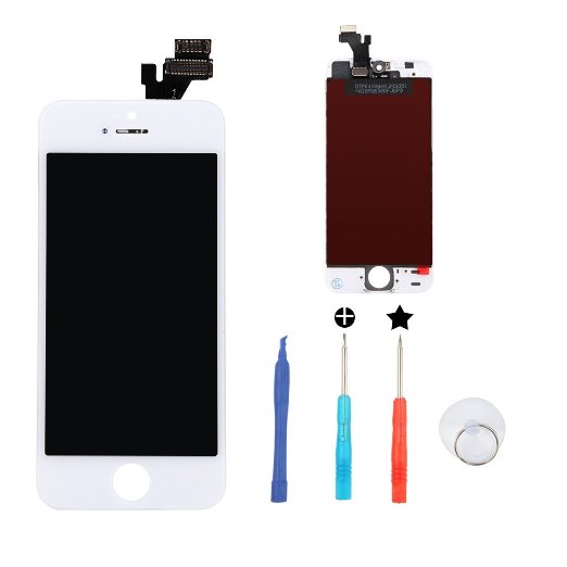 DRT iPhone 5S LCD Display Touch Screen Digitizer Frame Assembly Replacement Full Set and Free Tool Kits (White)