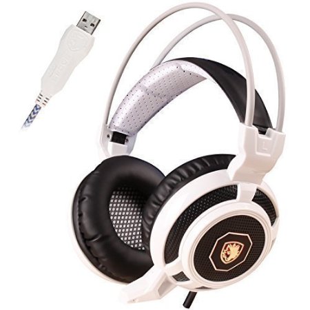GW SADES SA905 71 Surround Sound Stereo USB Wired PC Gaming Headset Over-Ear headband Headphones Vibration LED LightsBlackampWhite
