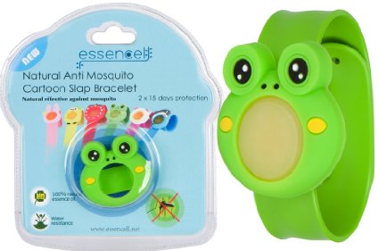 Essencell All Natural Mosquito Repellent Cartoon Slap BraceletPendent 2x Repellent Refills -Bug and Insect Protection for up to 30 days-No Spray DEET-FREE Waterproof - Green Frog