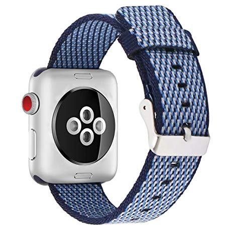 INTENY Newest Woven Nylon Fabric Wrist Strap Replacement Band with Classic Square Stainless Steel Buckle Compatible for Apple iWatch Series 1/2/3,Sport & Edition,38mm,Midnight Blue Check