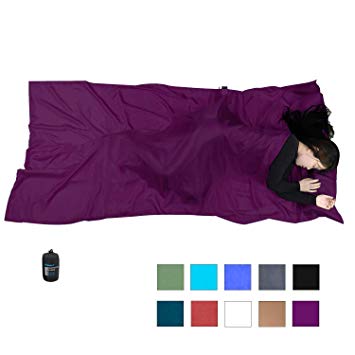 Browint Silk Sleeping Bag Liner, Silk Sleep Sheet, Sack, Extra Wide 87"x43", Lightweight Travel and Camping Sheet for Hotel, More Colors for Option, Reinforced Gussets, Pillow Pocket