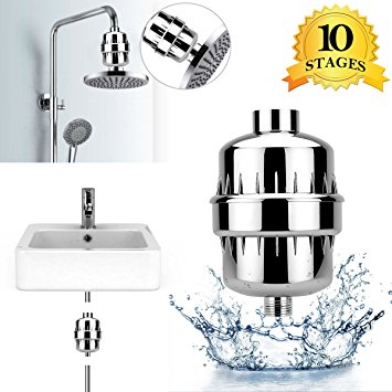 Shower Filter, WeGuard 10-Stage Universal Shower Head Water Filter with 2 Cartridges for Hard Water - Removing Chlorine Fluoride Heavy Metal - For All Types of Shower