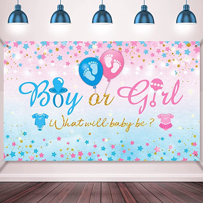 Gender Party Reveal Background Party Decorations Supplies Boy or Girl Backdrop Blue Pink Gender Party Reveal Banner What Will Baby Be Banner Baby Shower Photography Photo Booth, 70.8 x 43.3 Inch