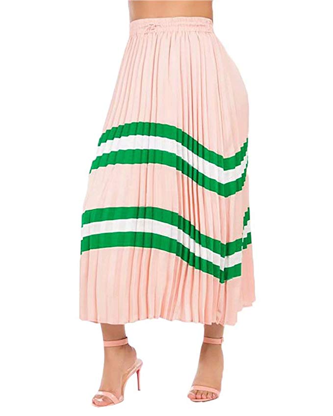 ThusFar Women's Graffiti Pleated Skirts Cartoon Printed Elastic Waist A-Line Swing Midi Skirt