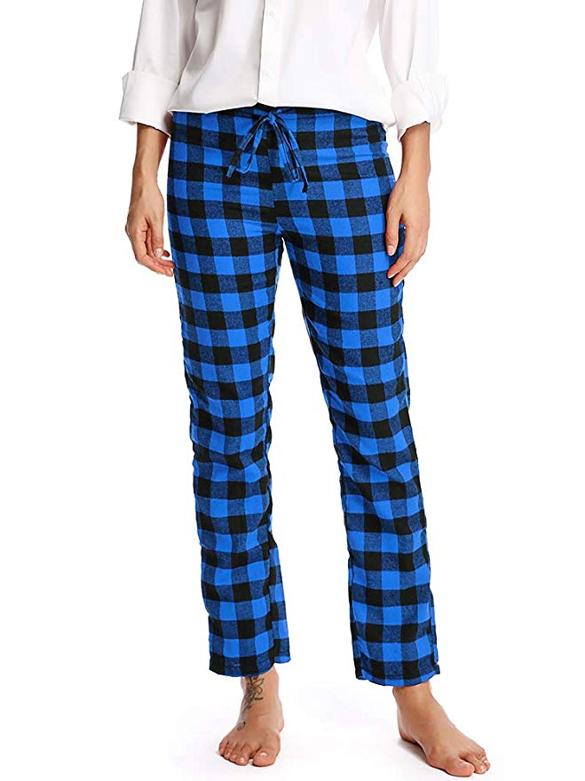 Women's Pajamas, 100% Cotton Super Soft Flannel Plaid Pajama Lounge Pants