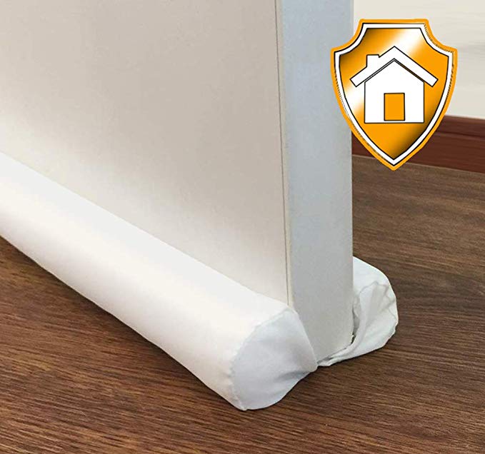 MAXTID Door Draft Stopper White Double Sided Draft Guard Sound Proof Blocker Cold Air Stopper - Adjustable 32 to 38" Long x 1.2" Height