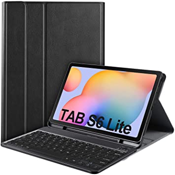 IVSO Keyboard Case for Samsung Galaxy Tab S6 Lite (QWERTY), Slim PU Case with Detachable Wireless Keyboard for Samsung Galaxy Tab S6 Lite 10.4 inch 2020, Black