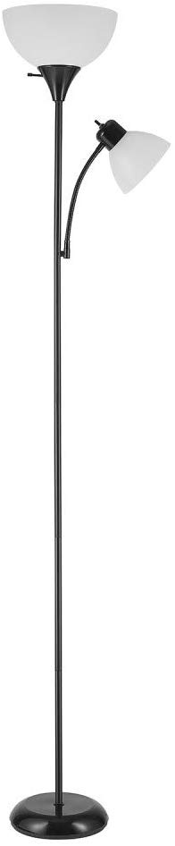 Globe Electric 67135 Delilah 72" Torchiere Adjustable Reading Light, Plastic, 3-Step Floor Lamp Socket, Rotary On/Off Switch, 72.88", Matte Black with Frosted Shade