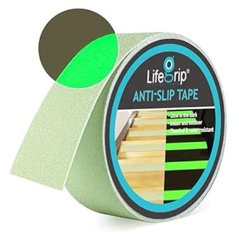 LifeGrip Anti Slip Traction Tape with Glow in Dark Green, 2 Inch x 38 Feet - Best Grip, Friction, Abrasive Adhesive for Stairs, Tread Step, Indoor and Outdoor, Luminous Green (2 inch X 38 feet)