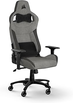 Corsair T3 RUSH Fabric Gaming Chair (2023) – Racing-Inspired Design – Soft Fabric Exterior – Padded Neck Cushion – Memory Foam Lumbar Support – Adjustable Seat Height – Grey & Charcoal