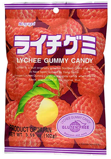 Kasugai Litchi (Lychee) Gummy Candies (Pack of 3) by Kasugai