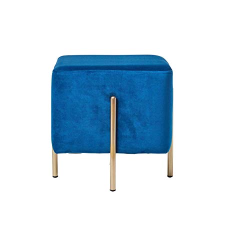 Homescapes Azure Blue Cube Footstool on Gold Metal Legs 39 cm Tall Modern On-Trend Style Square Pouffe Upholstered Stool on Decorative Gold Legs Multi-Functional “Osborne” Style Ottoman Stool Seat