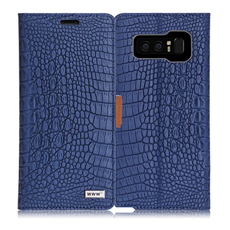 Note 8 Case, Galaxy Note 8 Case, WWW [Crocodile Pattern] Premium PU Leather Wallet Case Flip Phone Case Cover with Card Slots for Samsung Galaxy Note 8 Navy Blue