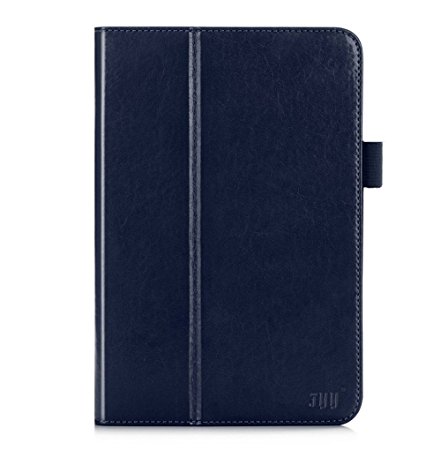 FYY iPad Mini 4 Case - [Super Functional Series] Premium PU Leather Case with Card Slots, Note Holder, Hand Strap and Elastic Strap for Apple iPad Mini 4 Navy (With Auto Wake/Sleep Feature)