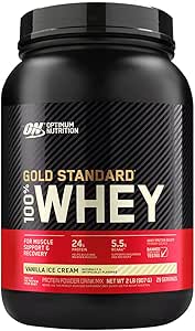 Optimum Nutrition Gold Standard 100% Whey Protein Powder from Whey Isolates, Vanilla Ice Cream - 2 Pound