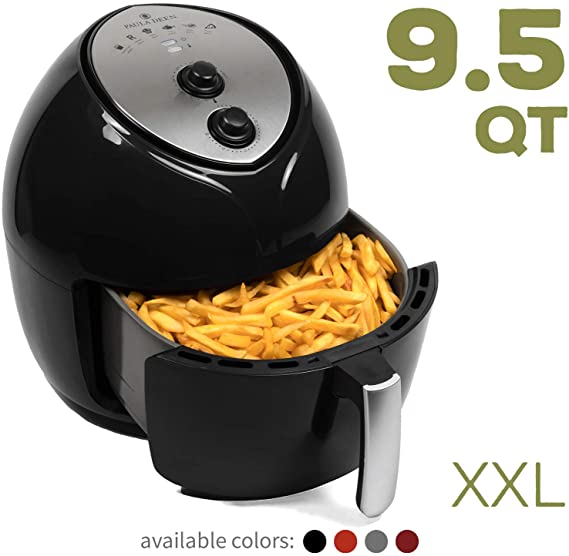 Paula Deen 9.5 QT (1700 Watt) Family-Sized Air Fryer with Rapid Air Circulation System, Single Basket System, Ceramic Non-Stick Coating, Simple Knob Controls, Timer with Automatic Shut-Off, 50 Air Fryer Recipes, 1-Year Warranty (Black Onyx)