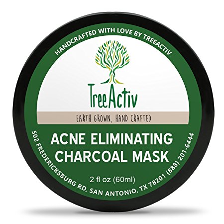 TreeActiv Acne Eliminating Charcoal Mask | Natural Clay Face Mask to Detox Pores & Protect | Treat Oily Skin, Blackheads & Acne | Bentonite Clay, Baking Soda, Activated Charcoal, Essential Oils