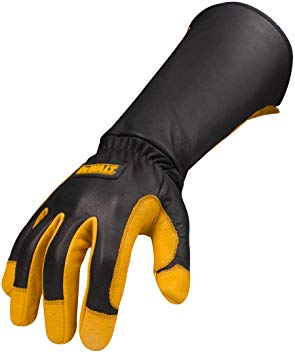 Dewalt Premium Leather Welding Gloves, Fire/Heat Resistant, Gauntlet-Style Cuff, Elastic Wrist, Large