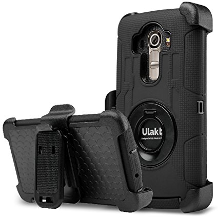 LG G4 Case, ULAK Holster Case with 2 in 1 Hybrid Case Design Shock Resistant silicone Skin   Hard PC and Rotating Belt Clip   Kickstand for LG G4 (5.5" inch) 2015 Release Black Black