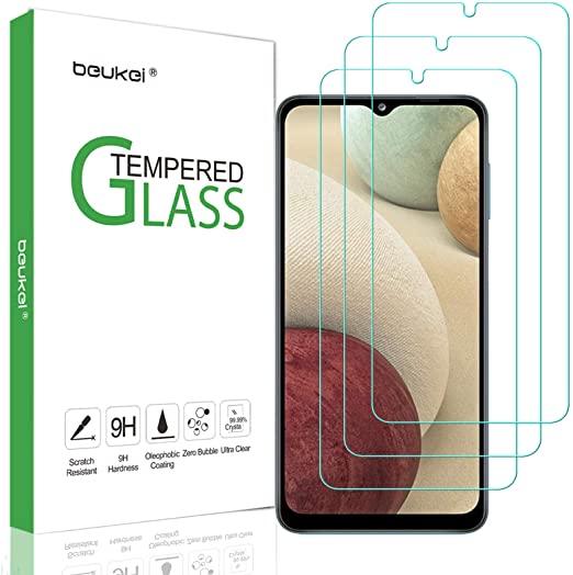(3 Pack) Beukei Screen Protector for Samsung Galaxy A12 Screen Protector Tempered Glass, 6.5 inch, 9H Hardness, Anti Scratch, Bubble Free