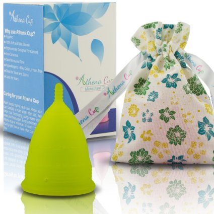 Athena Menstrual Cup - #1 Recommended Period Cup Includes Bonus Bag - Size 1, Solid Yellow - Leak Free Guaranteed!