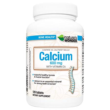 Nature's Wonder Calcium 600mg with Vitamin D3 800IU Tablets, 120 Count, Compare vs. Caltrate® 600   D3