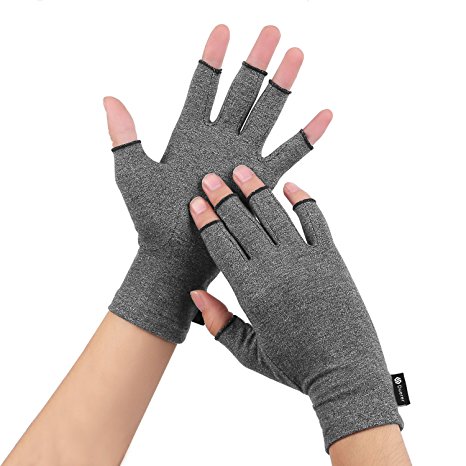 Arthritis Gloves Women Men for RSI, Carpal Tunnel, Rheumatiod, Tendonitis, Fingerless Hand Thumb Compression Gloves Small Medium Large XL for Pain Relief by Duerer (Gray, Medium)