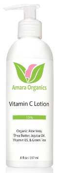 Amara Organics Vitamin C Face and Body Lotion 15 - With Shea Butter and Jojoba Oil - 8 oz