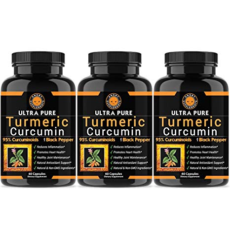 Angry Supplements Ultra Pure Turmeric Curcumin with BioPerine, Black Pepper Extract, 95% Curcuminoids, Best All Natural Powerful Antioxidant, Non-GMO, Joint Support, Heart Heath, Pain Relief (3-Pack)