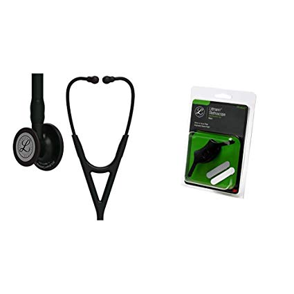 3M Littmann Cardiology IV Diagnostic Stethoscope, Black-Finish Chestpiece, Black Tube, Stem and Headset, 27 inch, 6163   40007 Stethoscope Identification Tag, Black