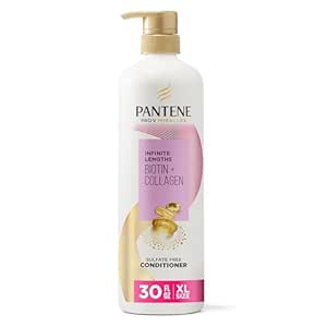 Pantene Infinite Lengths Conditioner with Biotin + Collagen, Strengthens Brittle Hair, Up to 90% Less Breakage, 1 Minute Miracle, Safe for Color Treated Hair, Floral Scent, 30 Fl Oz