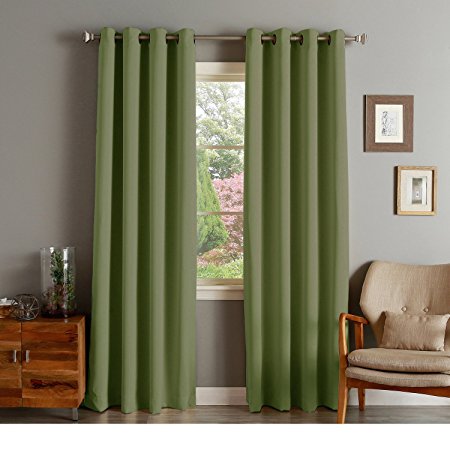 RHF Blackout Thermal Insulated Curtain - Antique Bronze Grommet Top for bedroom or living room 52W by 84L Inches-Olive