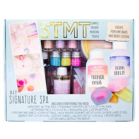 STMT DIY Signature Spa Kit by Horizon Group USA, Create 4 Personalized Perfume Bars & 2 Bottles of Lotion. Lavender, Rose & Vanilla Scents Included, Multicolored