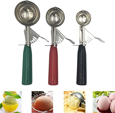 Cookie Scoop Set, Ice Cream Scoop with Trigger, Different Size Large-Medium-Small 18/8 Stainless Steel Cupcake Scoop
