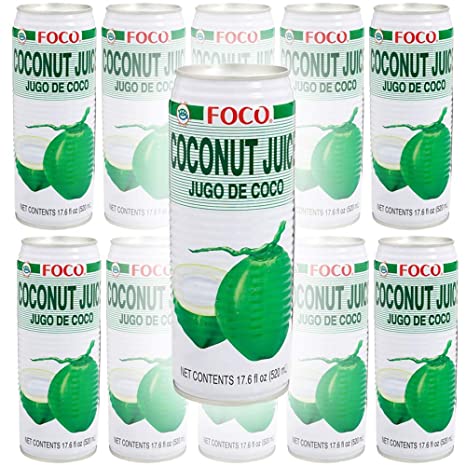 FOCO Coconut Juice, 17.6 Oz Tall Can (Pack of 10, Total of 176 oz)