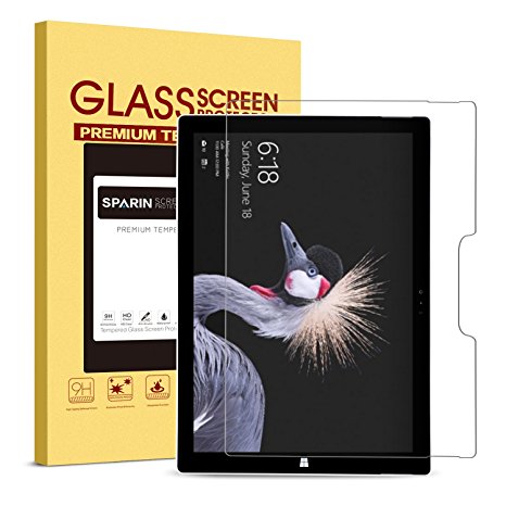 Surface Pro 2017 / Surface Pro 4 12.3 inch Tempered Glass Screen Protector, SPARIN Screen Protector - Easy Installation / 2.5D Round Edge / Scratch Resistant / Maintaining Touchscreen's Responsiveness