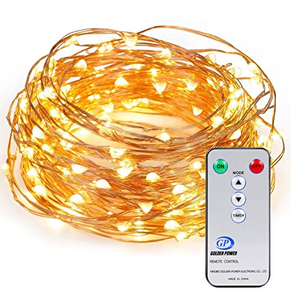 String Lights, Kohree 40ft 120LEDs Copper Wire Lights Seasonal Decor Rope Lights With Remote Control & UL Certified 3.5V Power Adapter For Christmas Holiday Wedding Parties,Warm White