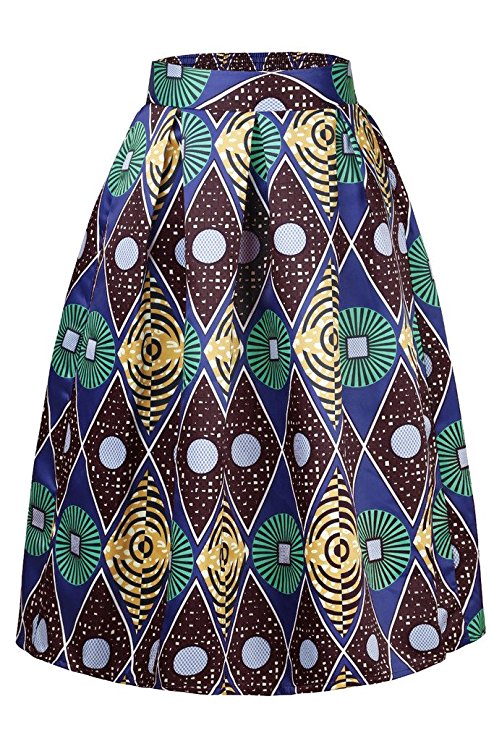 Annflat Women's African Print Knee Length Flare Skirts With Pockets