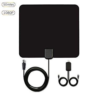 HDTV Antenna, Greatever 50 Miles Digital Long Range 1080P Indoor Digital TV HD Antenna With Detachable Amplifier Signal Booster Upgraded Version-13.1 ft Coax Cable USB Powered Amplified Antenna