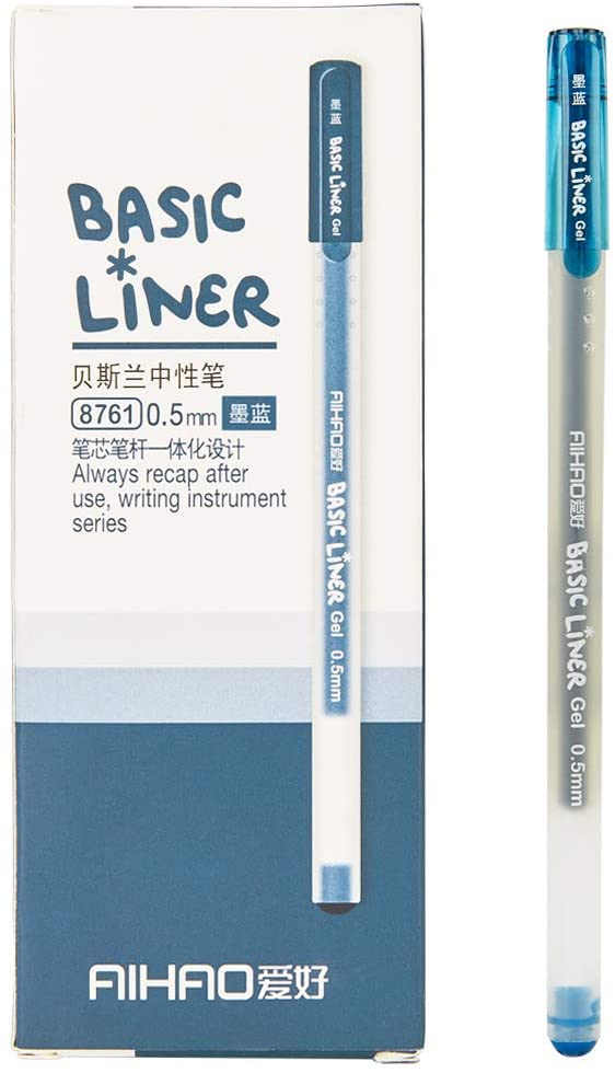 czxwyst 8761 Basic Liner Gel Ink Pens 0.5mm Fine Point (Blue-Black Color 12-Pack)
