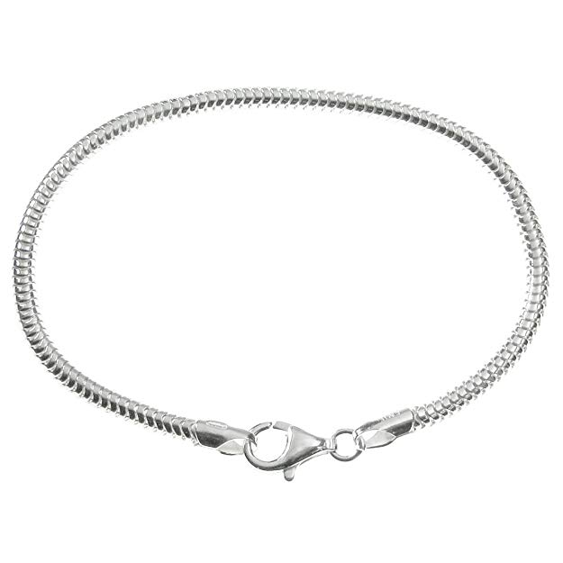 Queenberry Sterling Silver Snake Cable Bracelet with Lobster Clasp for European Bead Charms