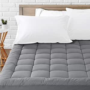 LEISURE TOWN Mattress Pad Queen Size Soft Cotton Mattress Cover,Quilted Fitted Mattress Topper with Deep Pocket fits 8-21 inch Mattress,Breathable Fluffy Pillow Top,Cooling Mattress Protector, Grey