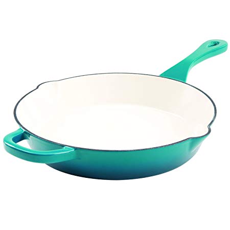 Crock Pot 111988.01 Artisan 12 Inch Enameled Cast Iron Round Skillet, Teal Ombre