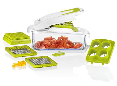 Vegetable and Fruit Chopper,4 IN 1,vegetable slicer and cube with Grape & Tomatoe Slicer, 1/2 & 1/4 Cut, Adjustable Slicer & Dicer With Storage Container and Non-Skid Base, By Tiabo