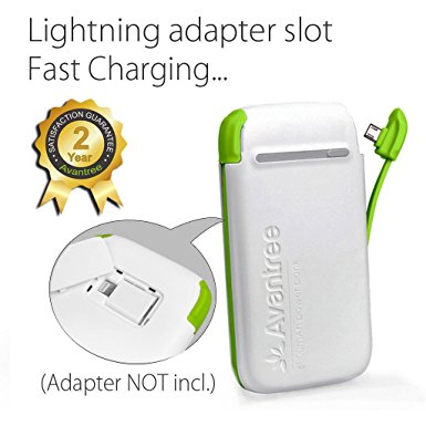 Avantree Android & Apple 2-in-1 Portable Power Bank | 6800mA, External Battery Pack | Detachable Cable & Lightning Adaptor Slot for iPhone, Samusng, LG – Juno