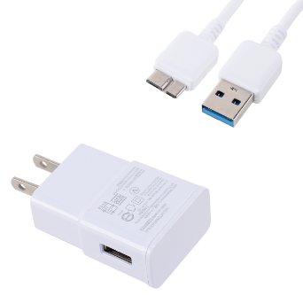 TecBillion Wall Charger (USB3.0, 5W, 2Amp)& Data Cable (USB3.0, 5ft Extra Long) for Samsung Galaxy Note 3/S5/N9000-White